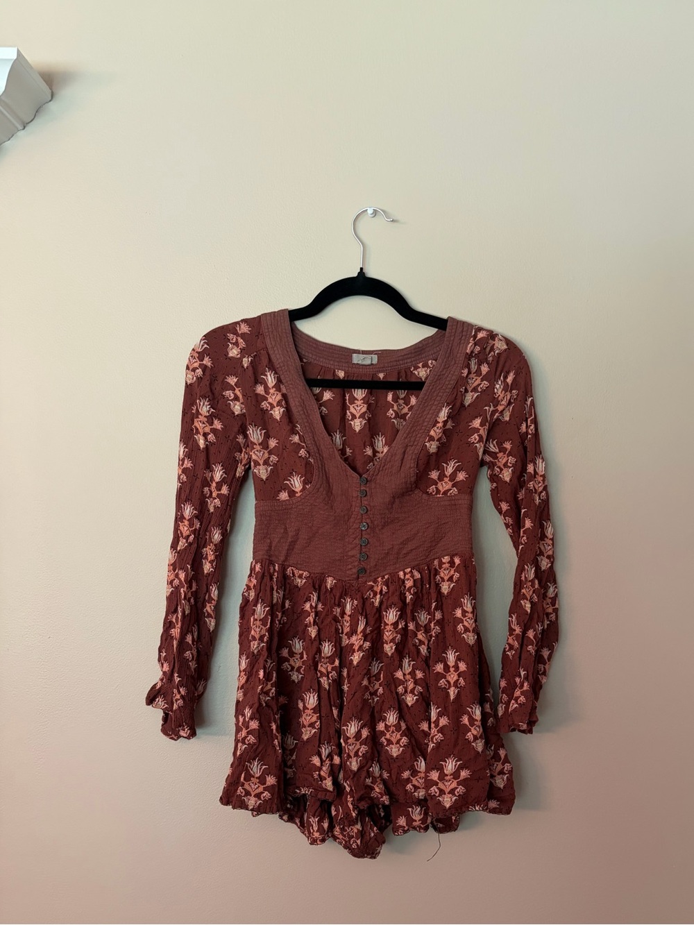 Ecote Rust Floral Long-Sleeve Romper Dress